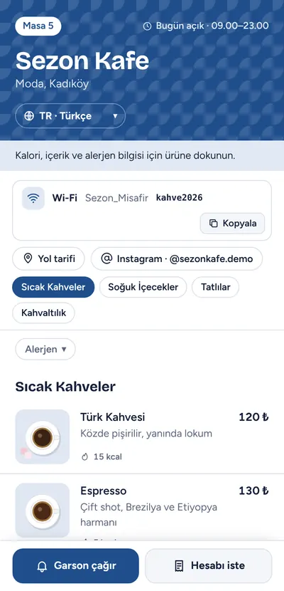 Seçilen temada örnek menü